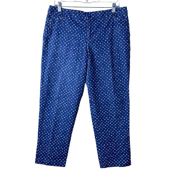 Patagonia Women Size 12 Organic Cotton Aztec Southwest Print Blue Cropped Pants - Picture 1 of 12